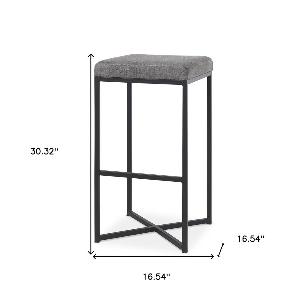 30" Gray And Black Fabric And Iron Backless Bar Height Bar Chair HomeRoots
