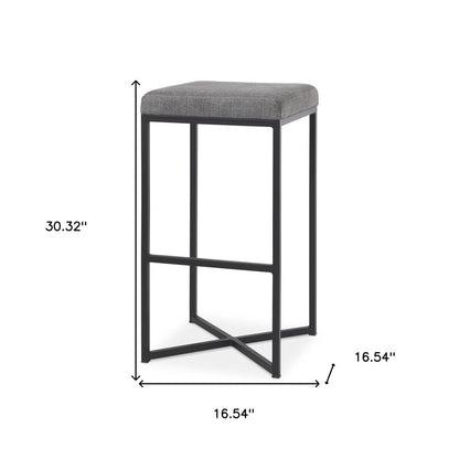 30" Gray And Black Fabric And Iron Backless Bar Height Bar Chair HomeRoots