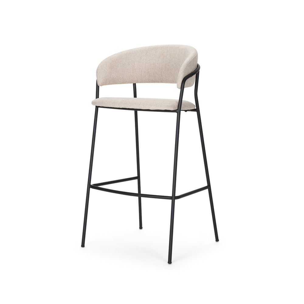 30" Cream And Black Fabric And Metal Bar Height Bar Chair HomeRoots