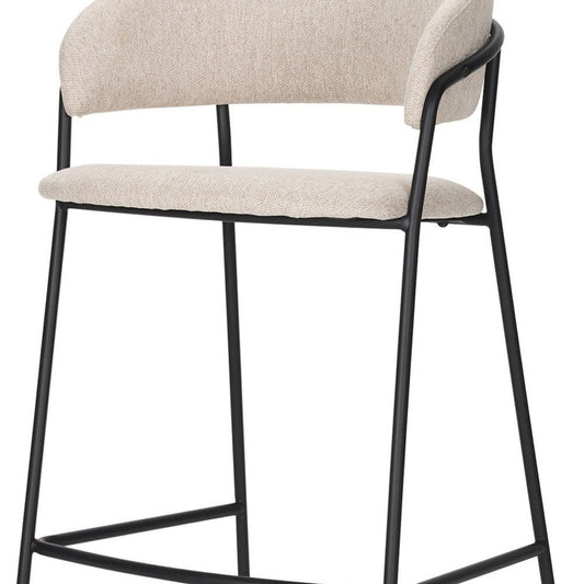 30" Cream And Black Fabric And Metal Bar Height Bar Chair HomeRoots