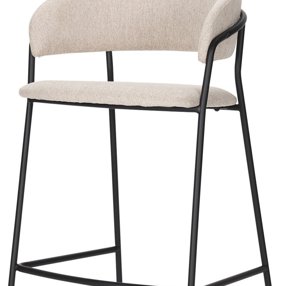 30" Cream And Black Fabric And Metal Bar Height Bar Chair HomeRoots
