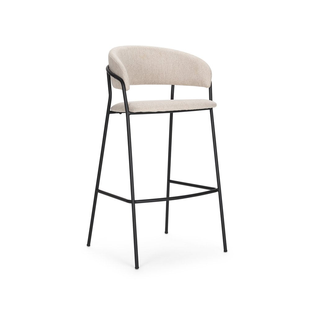 30" Cream And Black Fabric And Metal Bar Height Bar Chair HomeRoots