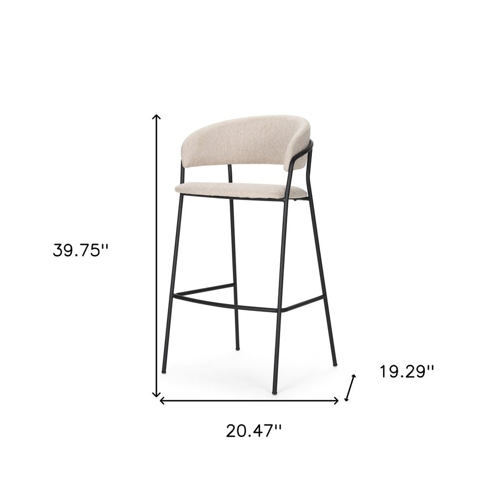 30" Cream And Black Fabric And Metal Bar Height Bar Chair HomeRoots