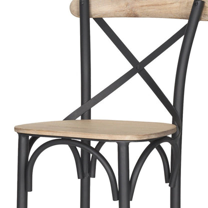 26" Natural And Gray Solid Wood And Iron Counter Height Bar Chair HomeRoots