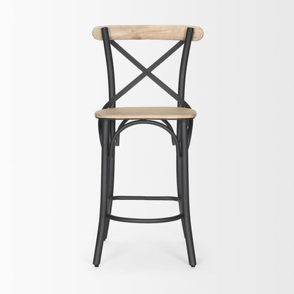 26" Natural and Gray Solid Wood and Iron Counter Height Bar Chair