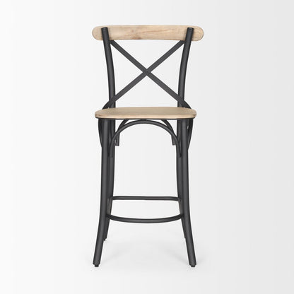 26" Natural and Gray Solid Wood and Iron Counter Height Bar Chair HomeRoots