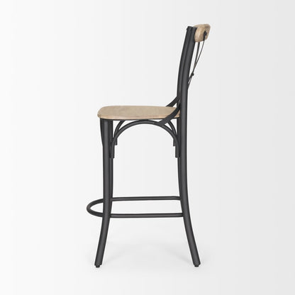 26" Natural and Gray Solid Wood and Iron Counter Height Bar Chair
