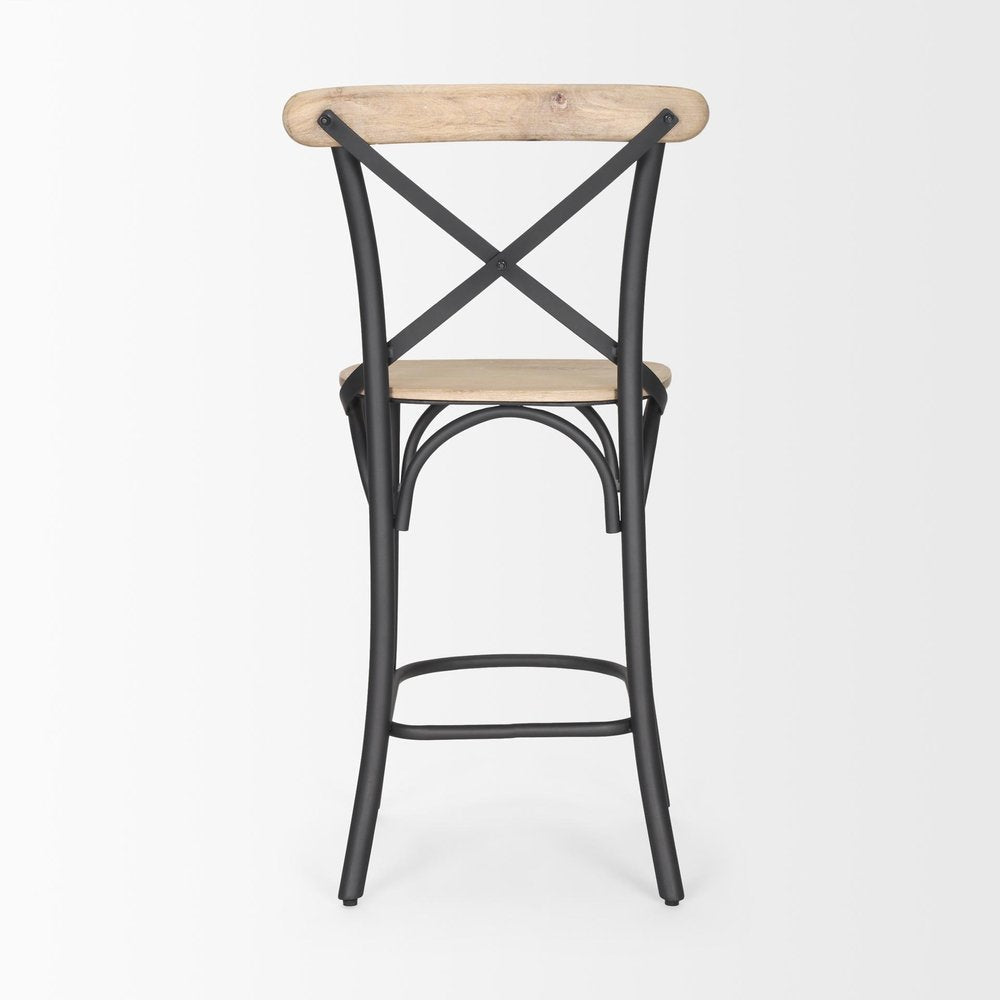 26" Natural And Gray Solid Wood And Iron Counter Height Bar Chair HomeRoots