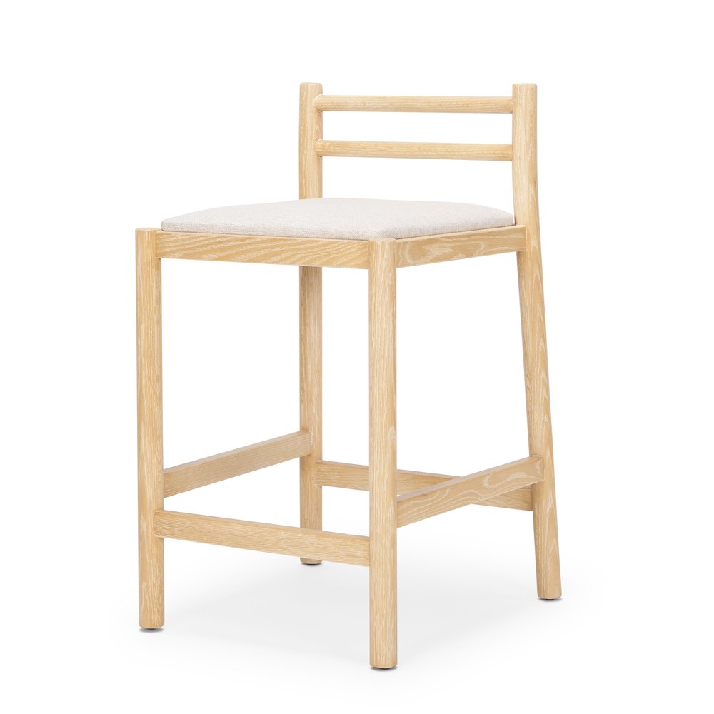 26" Beige And Natural Fabric And Solid Wood Low Back Counter Height Bar Chair HomeRoots
