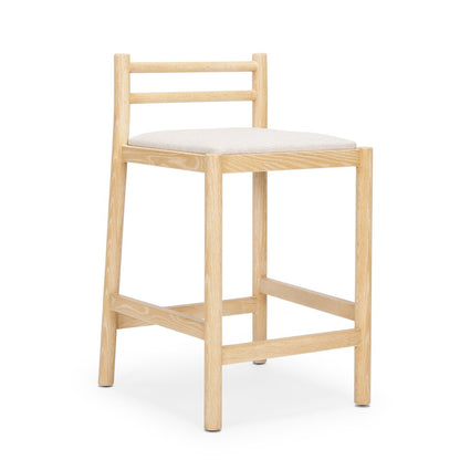 26" Beige And Natural Fabric And Solid Wood Low Back Counter Height Bar Chair HomeRoots