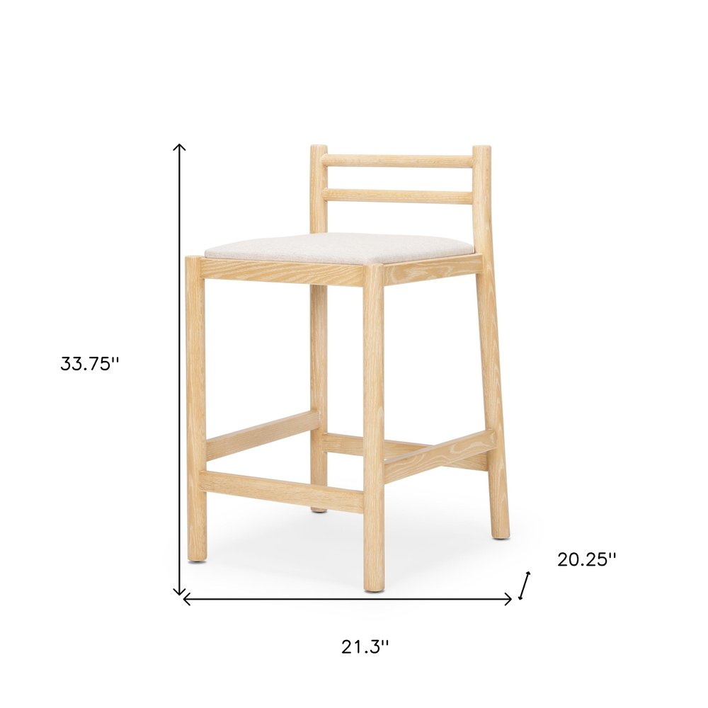 26" Beige And Natural Fabric And Solid Wood Low Back Counter Height Bar Chair HomeRoots
