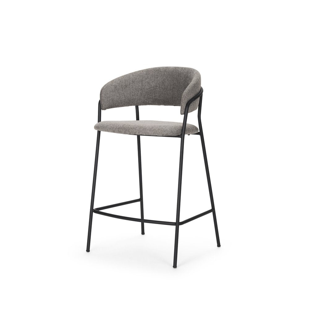26" Gray And Black Fabric And Metal Counter Height Bar Chair HomeRoots