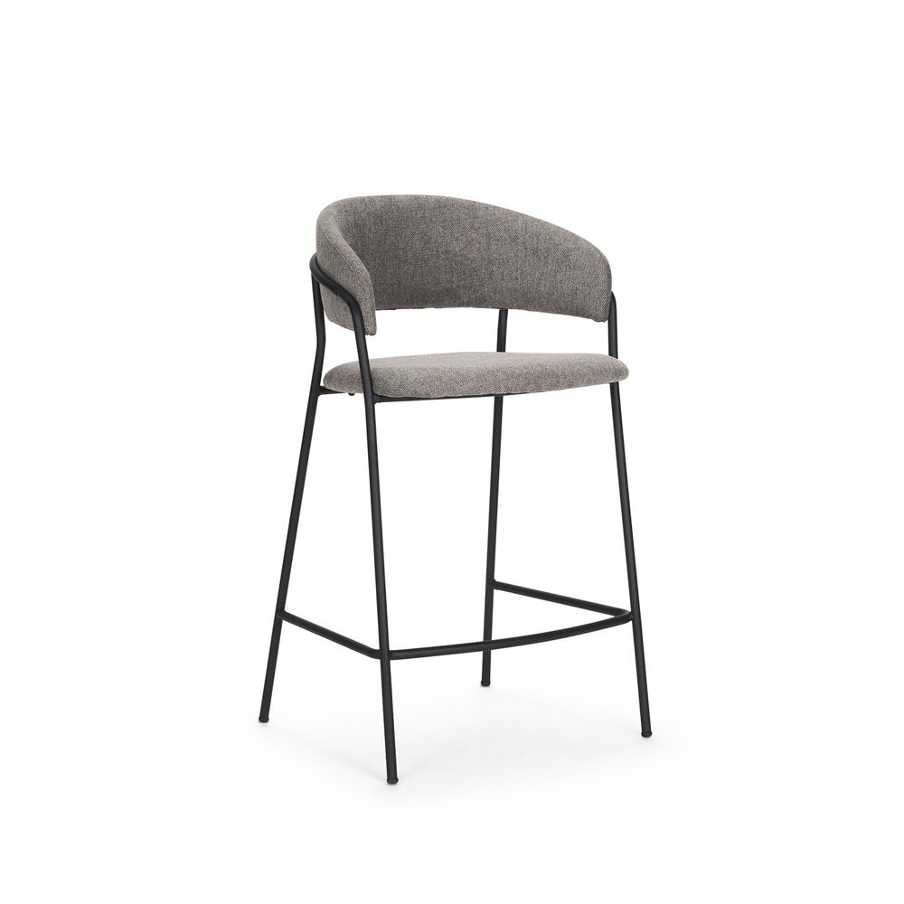 26" Gray And Black Fabric And Metal Counter Height Bar Chair HomeRoots