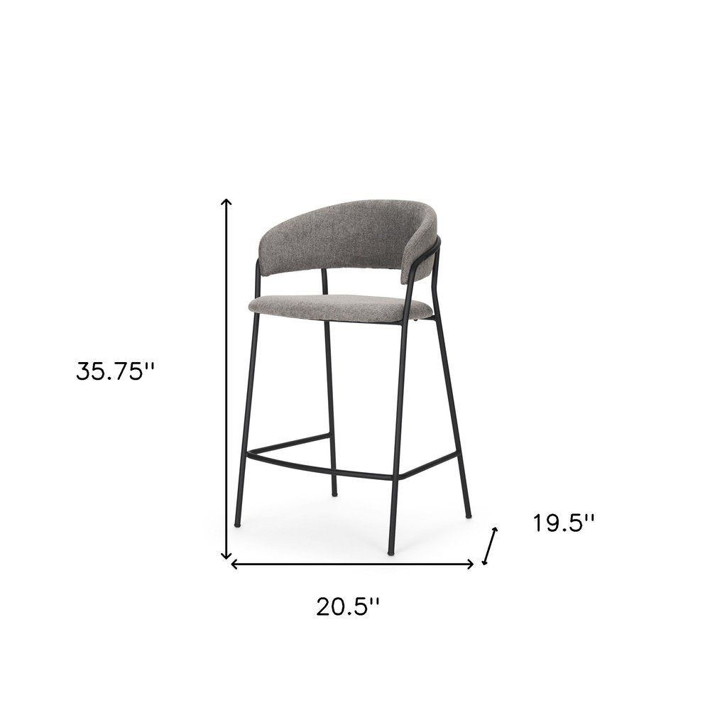 26" Gray And Black Fabric And Metal Counter Height Bar Chair HomeRoots