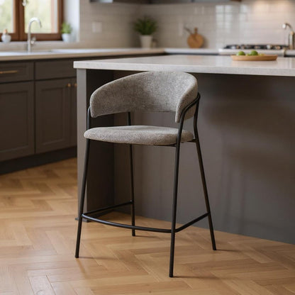 26" Gray And Black Fabric And Metal Counter Height Bar Chair HomeRoots