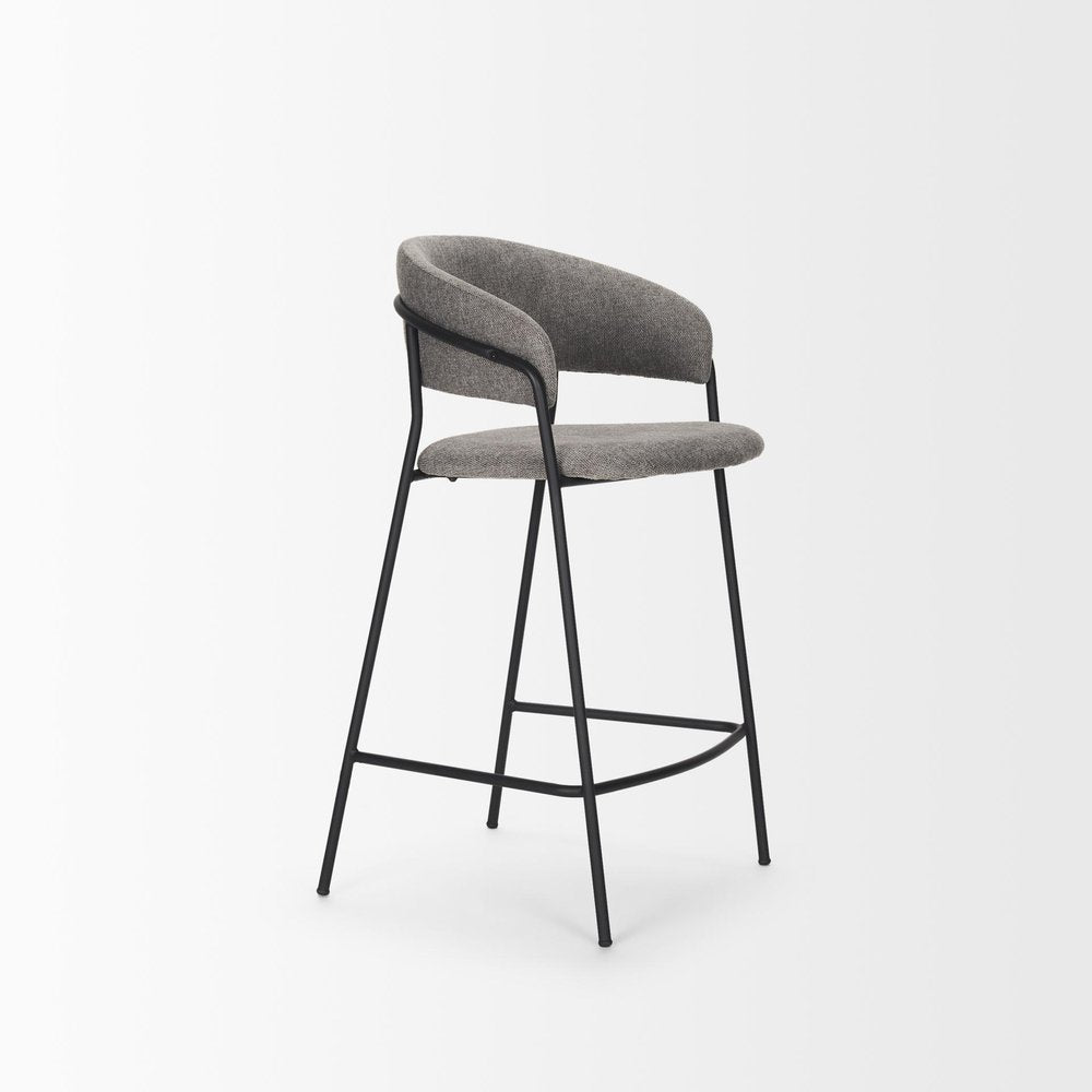 26" Gray And Black Fabric And Metal Counter Height Bar Chair HomeRoots