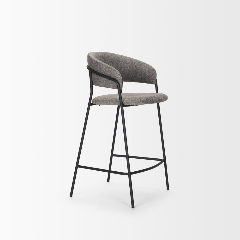 26" Gray and Black Fabric and Metal Counter Height Bar Chair HomeRoots