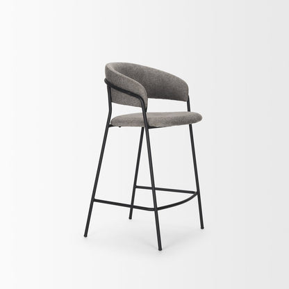 26" Gray and Black Fabric and Metal Counter Height Bar Chair HomeRoots