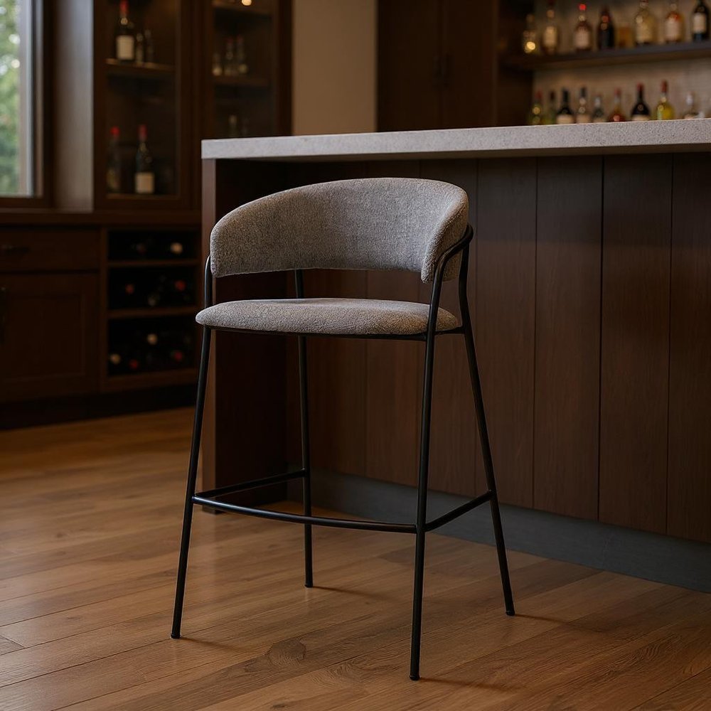 30" Gray And Black Fabric And Metal Bar Height Bar Chair HomeRoots