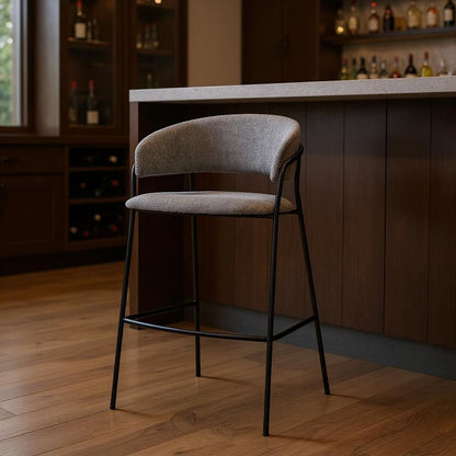 30" Gray And Black Fabric And Metal Bar Height Bar Chair HomeRoots