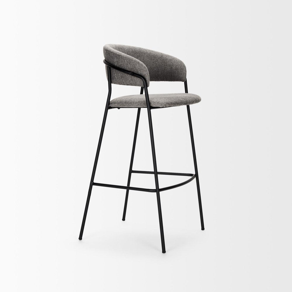 30" Gray And Black Fabric And Metal Bar Height Bar Chair HomeRoots
