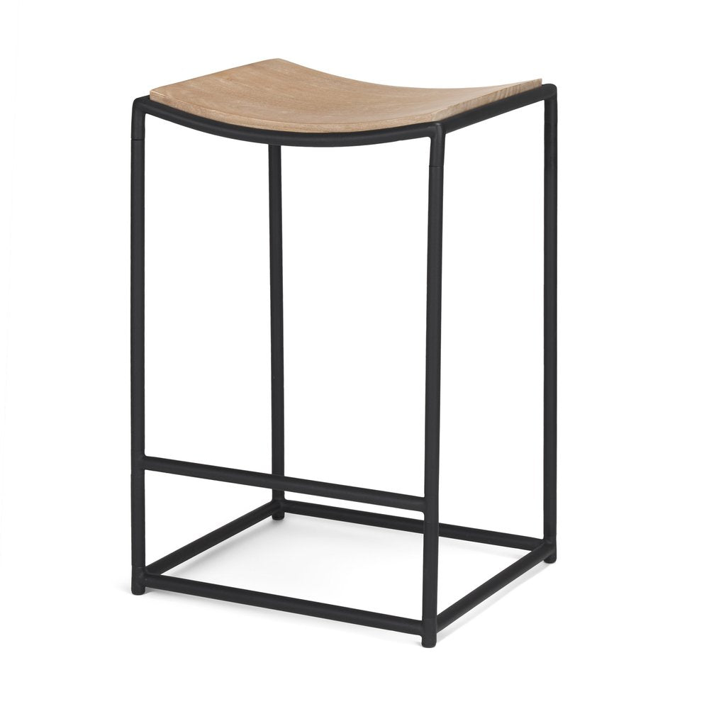 26" Natural And Black Solid Wood And Iron Backless Counter Height Bar Chair HomeRoots