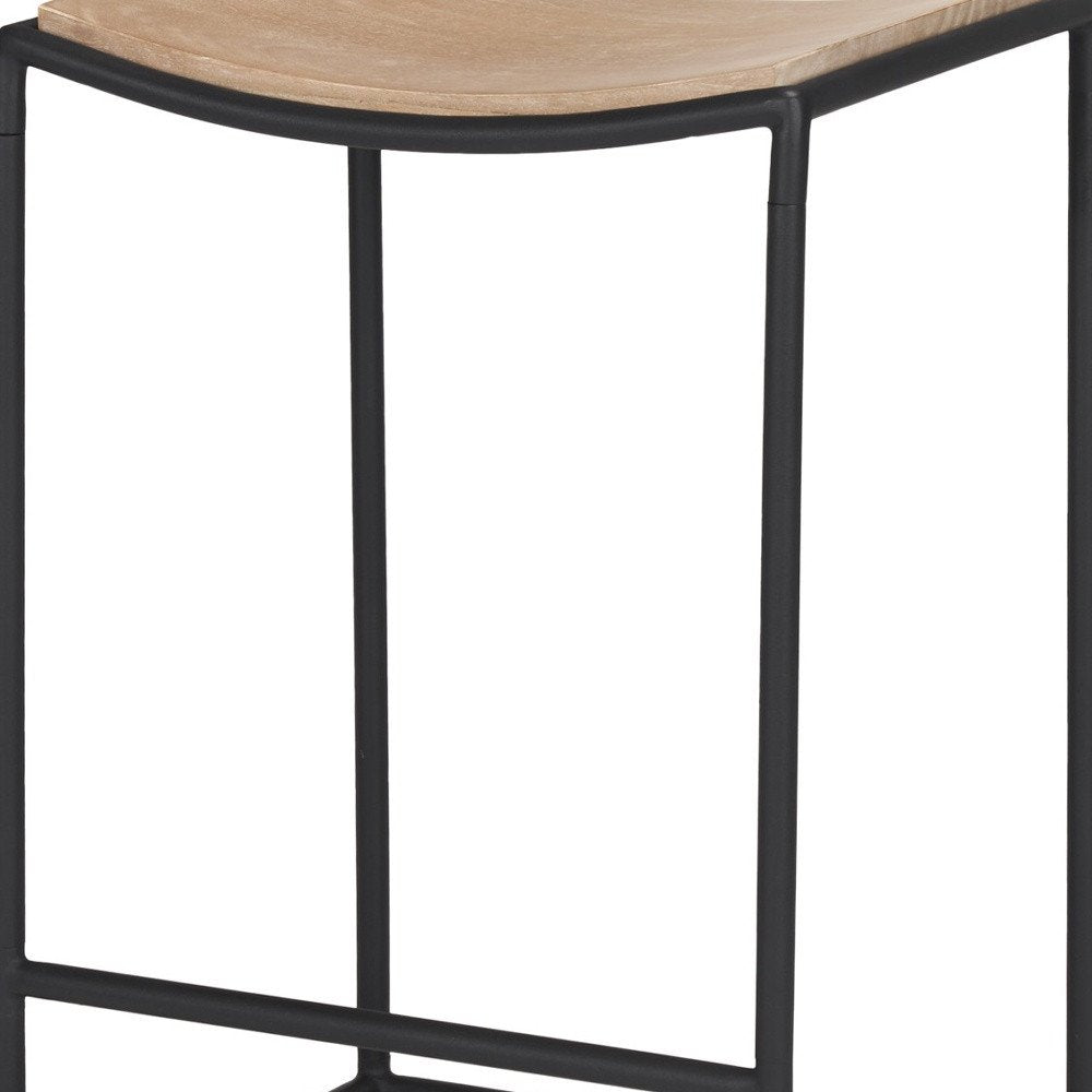 26" Natural And Black Solid Wood And Iron Backless Counter Height Bar Chair HomeRoots