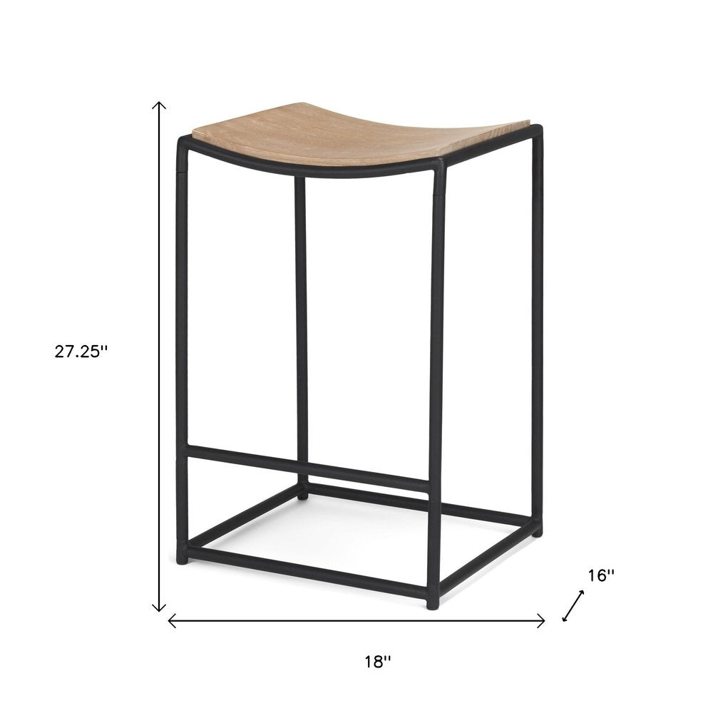 26" Natural And Black Solid Wood And Iron Backless Counter Height Bar Chair HomeRoots