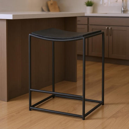 26" Black Solid Wood And Iron Backless Counter Height Bar Chair HomeRoots