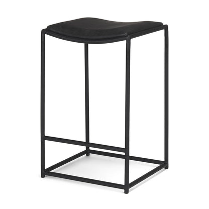 27" Black Genuine Leather And Iron Backless Counter Height Bar Chair HomeRoots
