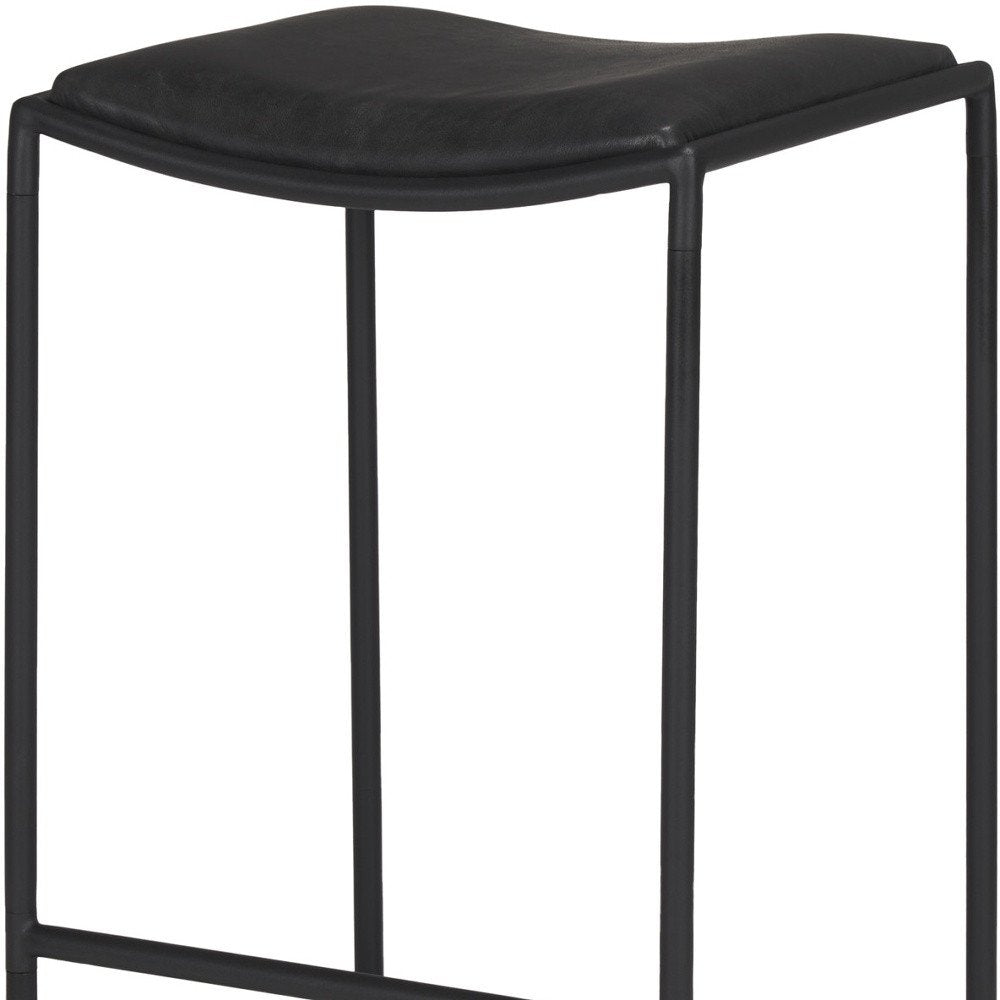 27" Black Genuine Leather And Iron Backless Counter Height Bar Chair HomeRoots