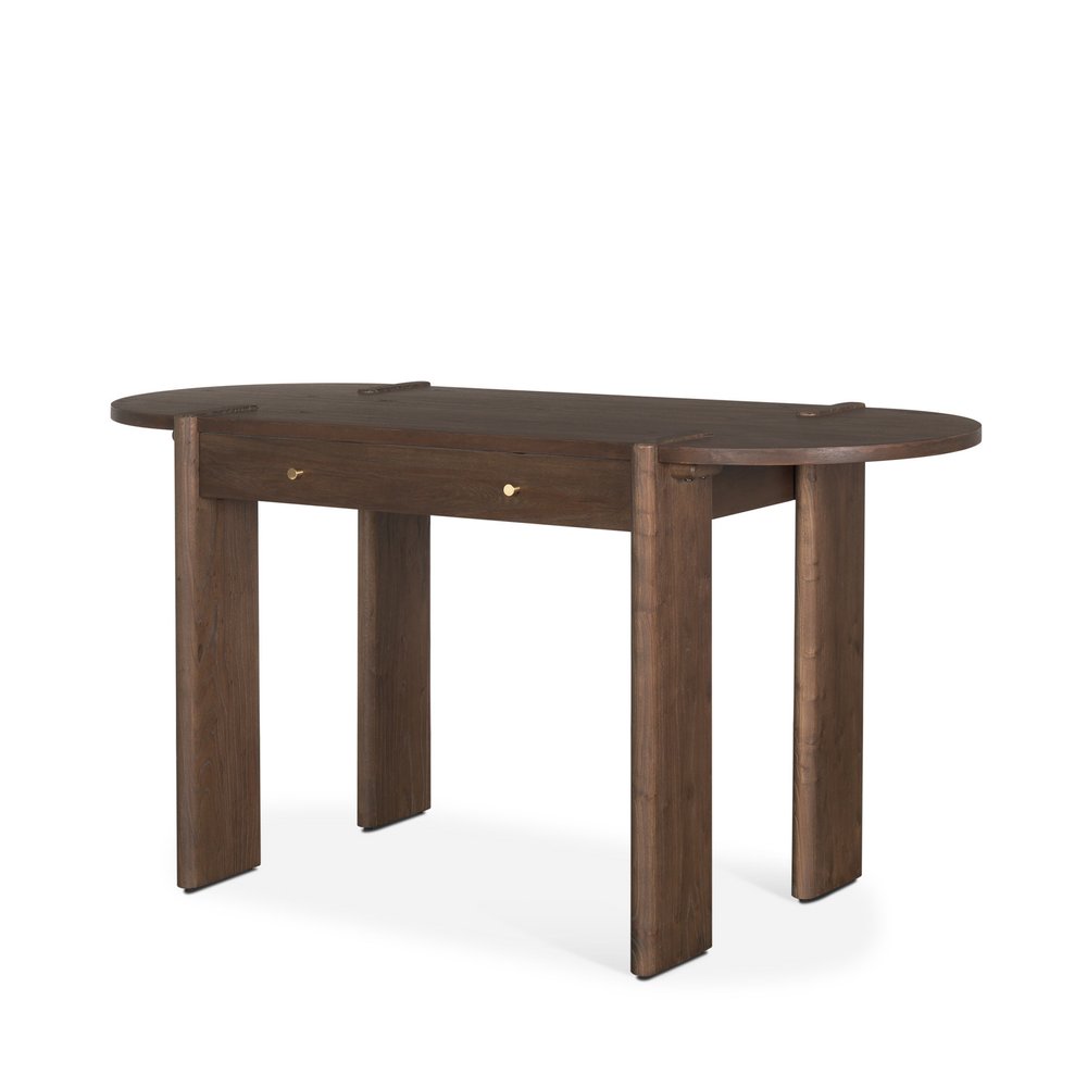 59" Dark Brown Solid Wood Oval Writing Desk — view 1
