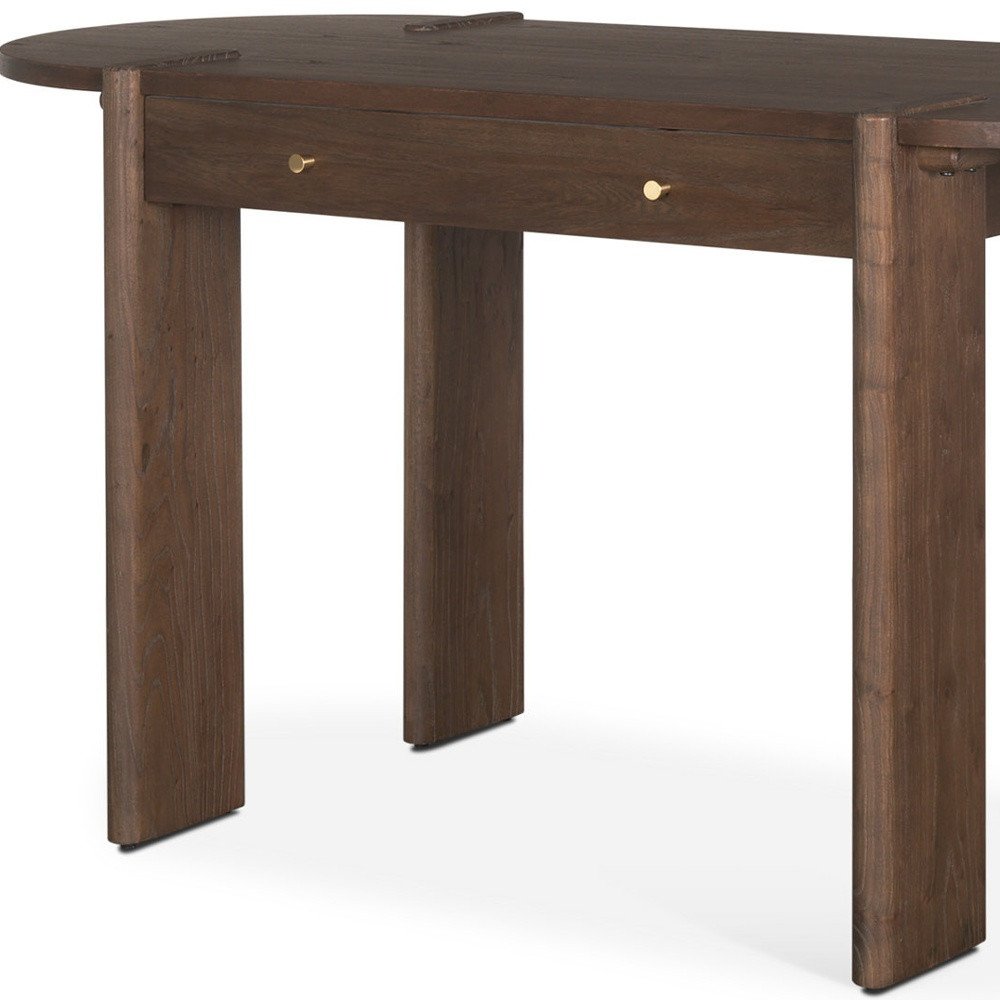 59" Dark Brown Solid Wood Oval Writing Desk — view 3