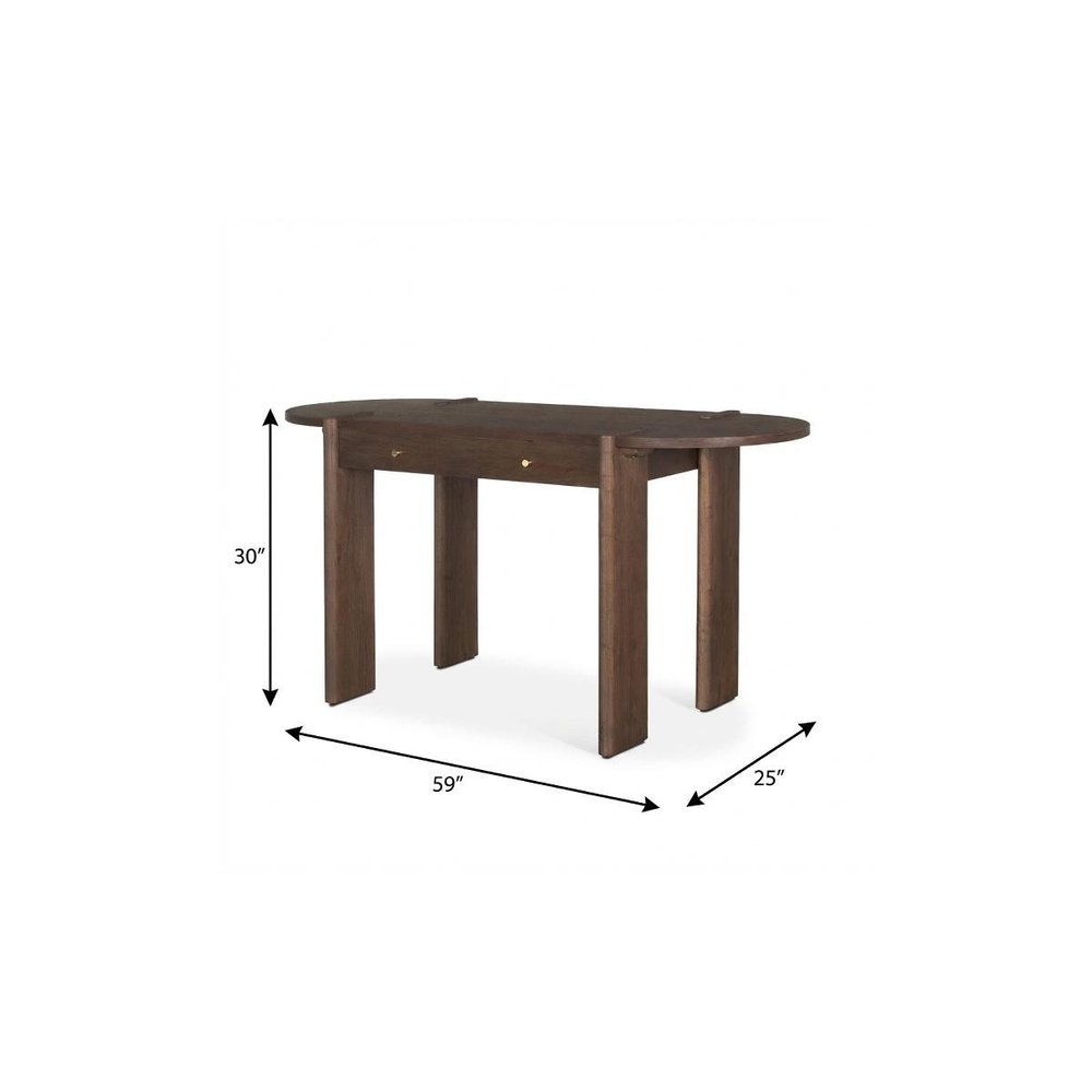 59" Dark Brown Solid Wood Oval Writing Desk — view 5