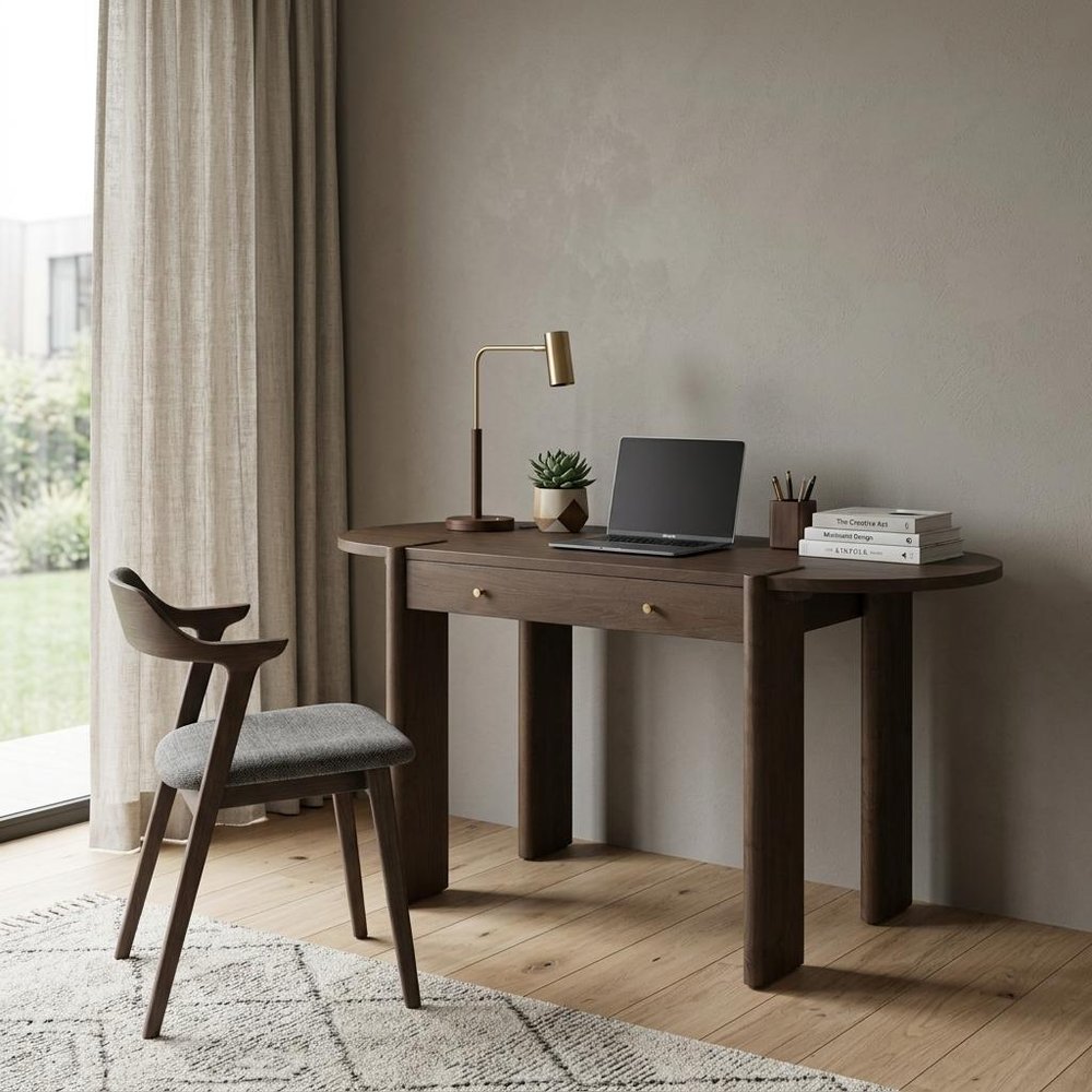 59" Dark Brown Solid Wood Oval Writing Desk — view 6