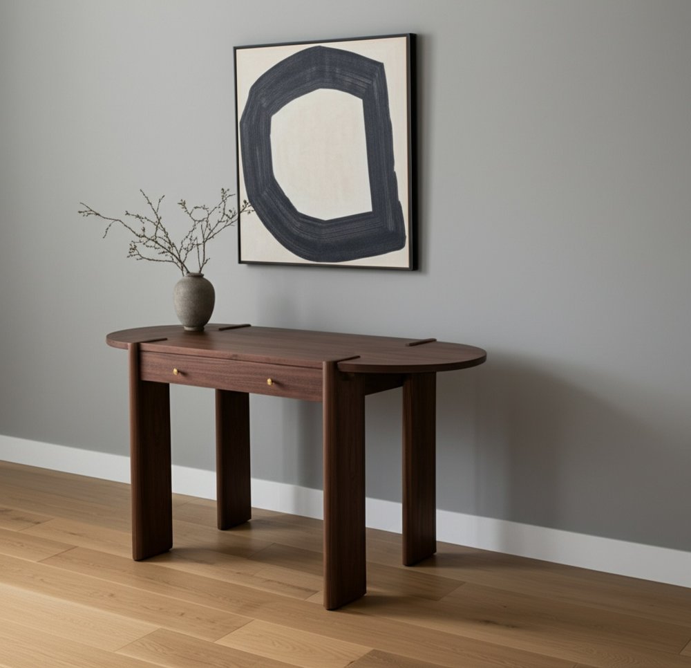 59" Dark Brown Solid Wood Oval Writing Desk — view 4