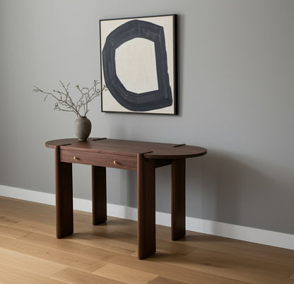 59" Dark Brown Solid Wood Oval Writing Desk