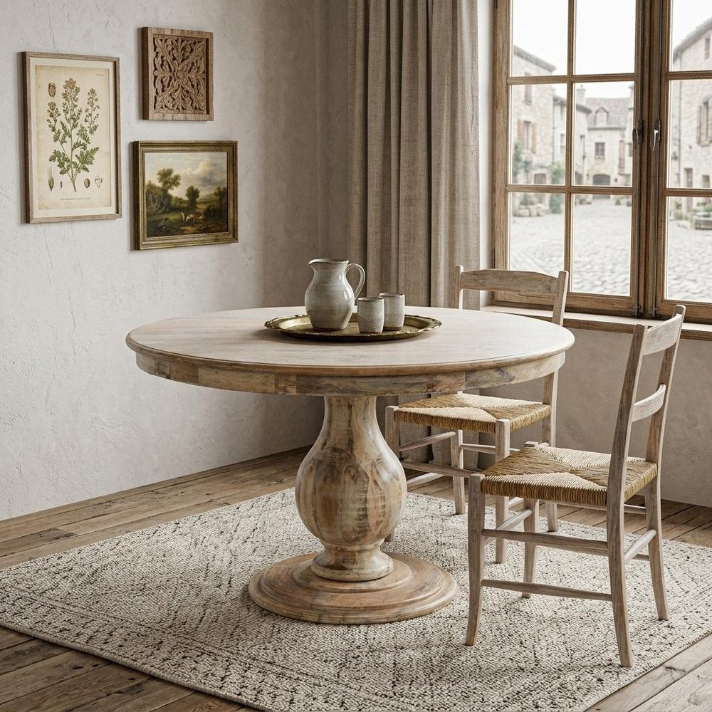 48" Natural Solid Wood Pedestal Base Round Top Dining Table — view 8
