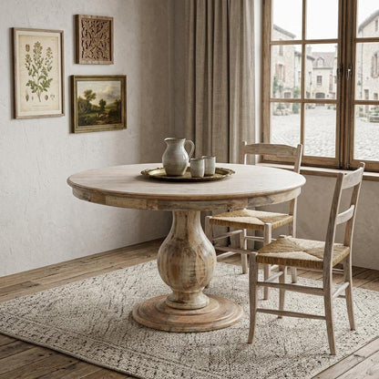 48" Natural Solid Wood Pedestal Base Round Top Dining Table