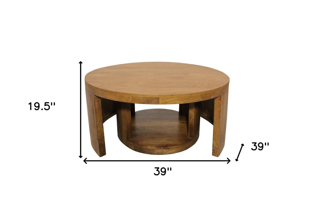Set of Two Walnut Solid Wood Round Distressed Solid Nested Coffee Tables HomeRoots