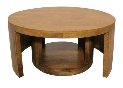 Set of Two Walnut Solid Wood Round Distressed Solid Nested Coffee Tables HomeRoots