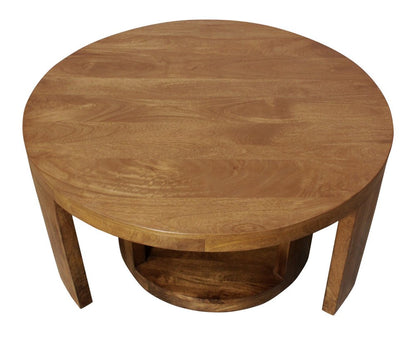 Set of Two Walnut Solid Wood Round Distressed Solid Nested Coffee Tables HomeRoots