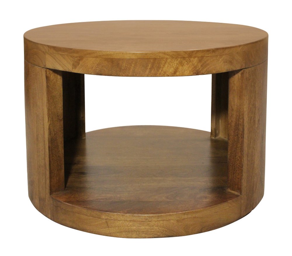 Set of Two Walnut Solid Wood Round Distressed Solid Nested Coffee Tables HomeRoots