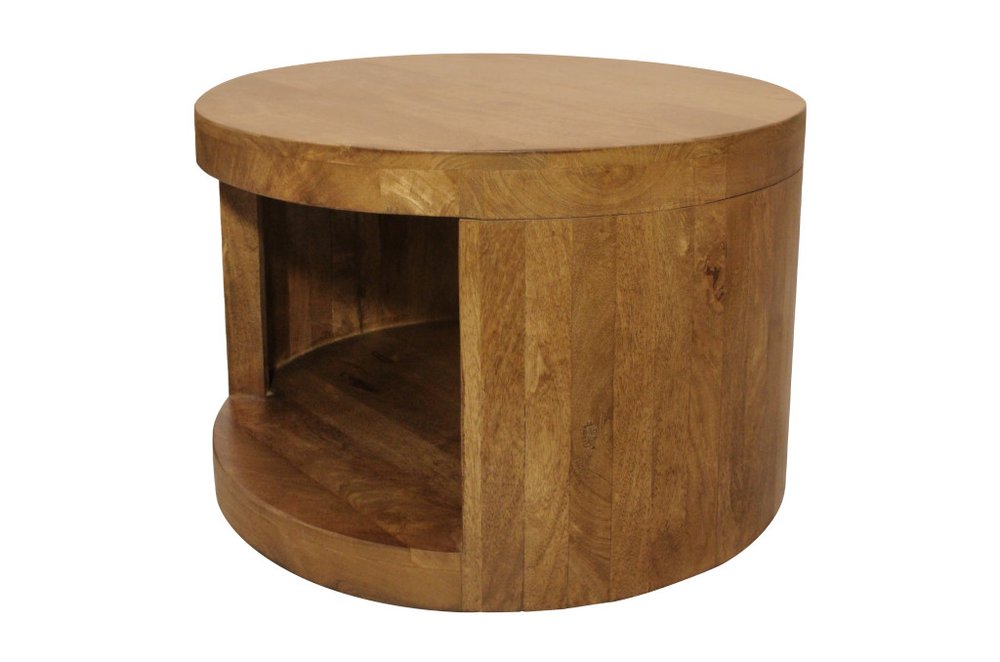 Set of Two Walnut Solid Wood Round Distressed Solid Nested Coffee Tables HomeRoots