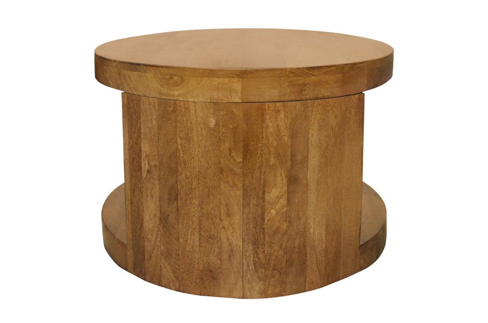 Set of Two Walnut Solid Wood Round Distressed Solid Nested Coffee Tables HomeRoots