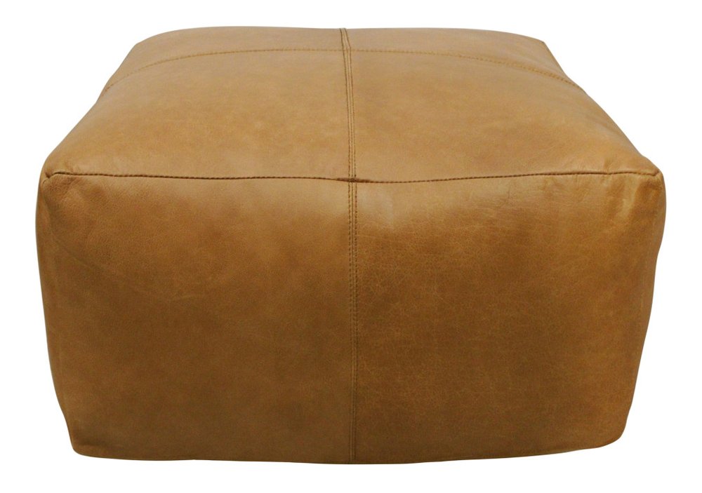 22" Tan Genuine Leather Pouf Ottoman HomeRoots