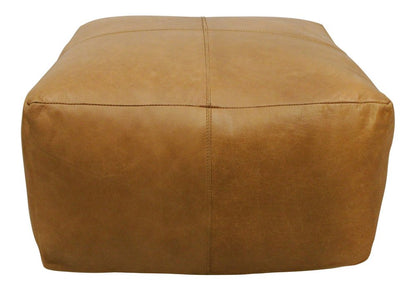 22" Tan Genuine Leather Pouf Ottoman HomeRoots