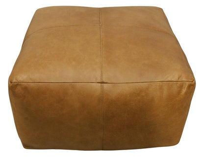 22" Tan Genuine Leather Pouf Ottoman HomeRoots