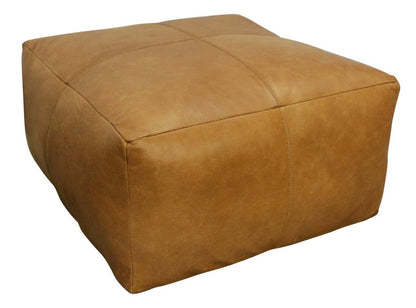22" Tan Genuine Leather Pouf Ottoman HomeRoots