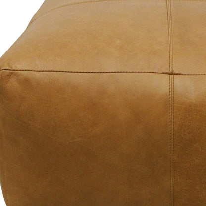22" Tan Genuine Leather Pouf Ottoman HomeRoots